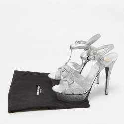 Saint Laurent Silver Glitter Tribute Sandals Size 41