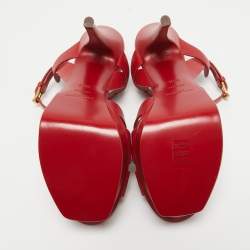 Pre Owned Saint Laurent Red Leather Tribute Platform Sandals Size 38.5