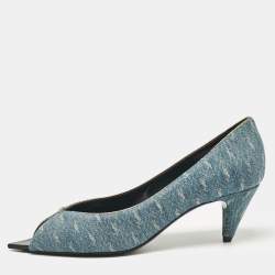 Saint Laurent Blue Denim Lora Peep Toe Pumps Size 36