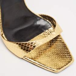 Saint Laurent Gold Python Embossed Leather Amber Ankle Strap Sandals Size 39