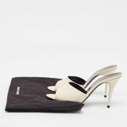 Pre Owned Saint Laurent White Leather  La 16 Slide Sandals Size 35.5