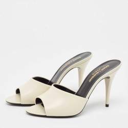 Pre Owned Saint Laurent White Leather  La 16 Slide Sandals Size 35.5