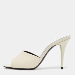 Pre Owned Saint Laurent White Leather  La 16 Slide Sandals Size 35.5