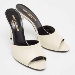 Pre Owned Saint Laurent White Leather  La 16 Slide Sandals Size 35.5