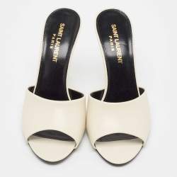 Pre Owned Saint Laurent White Leather  La 16 Slide Sandals Size 35.5