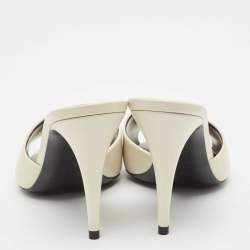 Pre Owned Saint Laurent White Leather  La 16 Slide Sandals Size 35.5