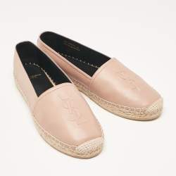 Saint Laurent Beige Leather Espadrille Loafers Size 38