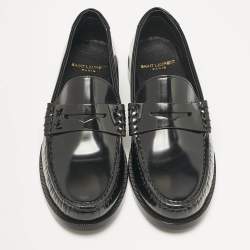Pre Owned Saint Laurent Black Brushed Leather Penny Loafers Size 37