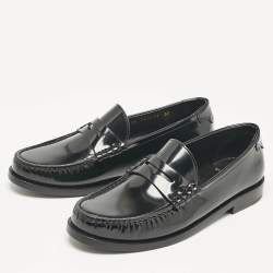 Pre Owned Saint Laurent Black Brushed Leather Penny Loafers Size 37