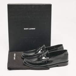 Pre Owned Saint Laurent Black Brushed Leather Penny Loafers Size 37