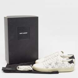 Pre Owned Saint Laurent White/Silver Leather Court Classic Star Sneakers Size 38.5