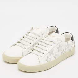 Pre Owned Saint Laurent White/Silver Leather Court Classic Star Sneakers Size 38.5