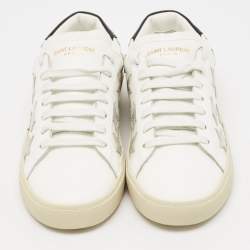 Pre Owned Saint Laurent White/Silver Leather Court Classic Star Sneakers Size 38.5