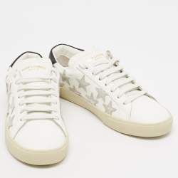 Pre Owned Saint Laurent White/Silver Leather Court Classic Star Sneakers Size 38.5