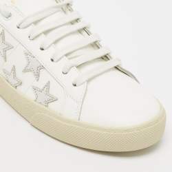 Pre Owned Saint Laurent White/Silver Leather Court Classic Star Sneakers Size 38.5