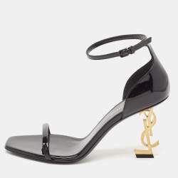 Pre Owned Saint Laurent Black Patent Leather Opyum Sandals Size 38.5