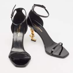 Pre Owned Saint Laurent Black Patent Leather Opyum Sandals Size 38.5