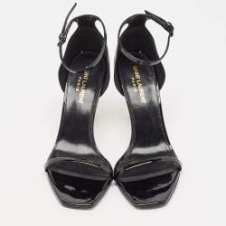 Pre Owned Saint Laurent Black Patent Leather Opyum Sandals Size 38.5