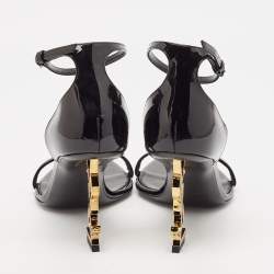Pre Owned Saint Laurent Black Patent Leather Opyum Sandals Size 38.5