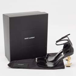 Pre Owned Saint Laurent Black Patent Leather Opyum Sandals Size 38.5