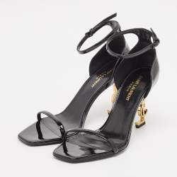 Pre Owned Saint Laurent Black Patent Leather Opyum Sandals Size 38.5