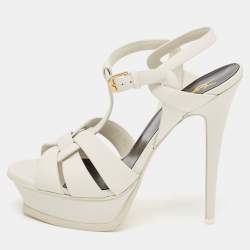 Saint Laurent White Leather Tribute Platform Sandals Size 39