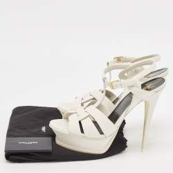 Saint Laurent White Leather Tribute Platform Sandals Size 39