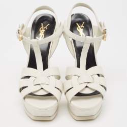 Saint Laurent White Leather Tribute Platform Sandals Size 39