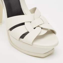 Saint Laurent White Leather Tribute Platform Sandals Size 39