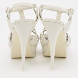 Saint Laurent White Leather Tribute Platform Sandals Size 39