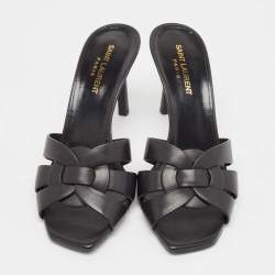 مملوكة مسبقًا Saint Laurent Black Leather Tribute Slides Sandals Size 38.5