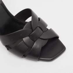 مملوكة مسبقًا Saint Laurent Black Leather Tribute Slides Sandals Size 38.5