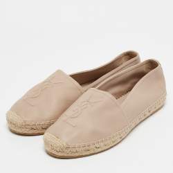 Pre Owned Saint Laurent Beige Leather Cassandra Espadrille Flats Size 39
