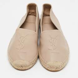Pre Owned Saint Laurent Beige Leather Cassandra Espadrille Flats Size 39