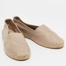 Pre Owned Saint Laurent Beige Leather Cassandra Espadrille Flats Size 39