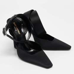 Saint Laurent Black Satin Claude Slingback Pumps Size 38.5