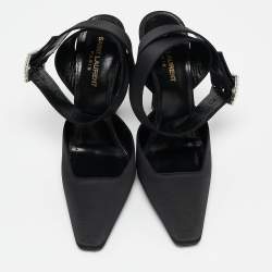 Saint Laurent Black Satin Claude Slingback Pumps Size 38.5