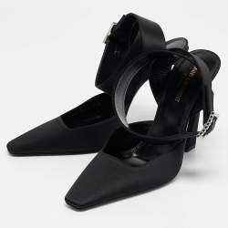 Saint Laurent Black Satin Claude Slingback Pumps Size 38.5