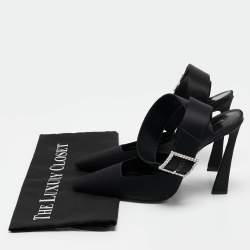 Saint Laurent Black Satin Claude Slingback Pumps Size 38.5