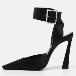 Saint Laurent Black Satin Claude Slingback Pumps Size 38.5