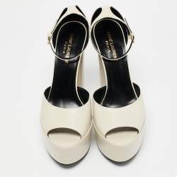 Pre Owned Saint Laurent Cream Leather Jodie Ankle Strap Sandals Size 38.5