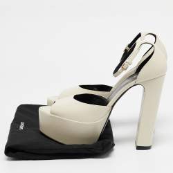 Pre Owned Saint Laurent Cream Leather Jodie Ankle Strap Sandals Size 38.5