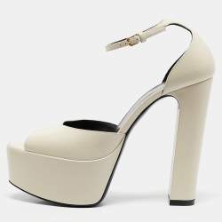Pre Owned Saint Laurent Cream Leather Jodie Ankle Strap Sandals Size 38.5
