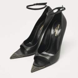 Saint Laurent Black Leather Palace Open Toe Pumps Size 40
