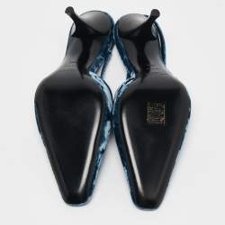Saint Laurent Blue Velvet Blade Slingback Pumps Size 38.5