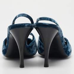 Saint Laurent Blue Velvet Blade Slingback Pumps Size 38.5