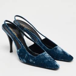 Saint Laurent Blue Velvet Blade Slingback Pumps Size 38.5