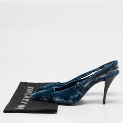 Saint Laurent Blue Velvet Blade Slingback Pumps Size 38.5
