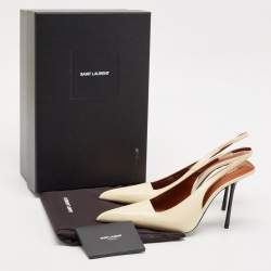 Pre Owned Saint Laurent Cream Leather Kiss Slingback Pumps Size 39