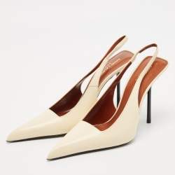 Pre Owned Saint Laurent Cream Leather Kiss Slingback Pumps Size 39